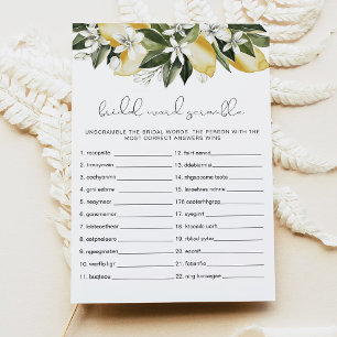 DAHLIA Lemon Bridal Shower Word Scramble Game Invitation