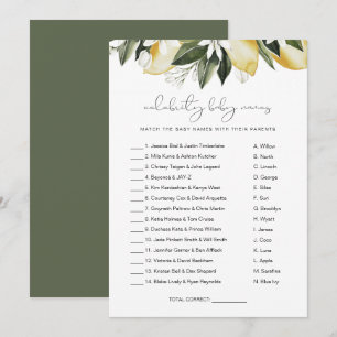 DAHLIA Lemon Celebrity Baby Names Game Invitation