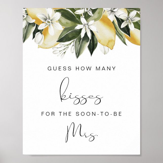 DAHLIA Lemon Guess How Many Kisses Bridal Shower Poster (Front)