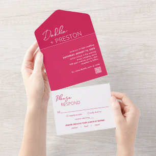 Dahlia Magenta Contemporary Modern Wedding All In One Invitation