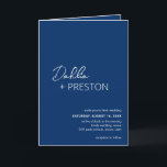 Dahlia Navy Blue Contemporary Modern Wedding Invitation<br><div class="desc">Modern navy blue folded wedding invitation featuring a simple and minimal design with the bride's name in an elegant script and the groom's name in a contemporary sans serif font. Below in the lower right corner are your event details in a minimalist layout. The inside has your favourite photo and...</div>