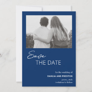 Dahlia Navy Blue Contemporary Modern Wedding Save The Date