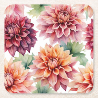 Dahlia Painting Square Paper Coaster