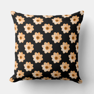 Dahlia Pattern - Lt Orange on Black Cushion
