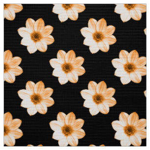 Dahlia Pattern - Lt Orange on Black Fabric