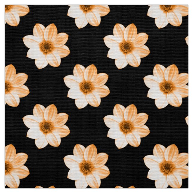 Dahlia Pattern - Lt Orange on Black Fabric (Swatch)