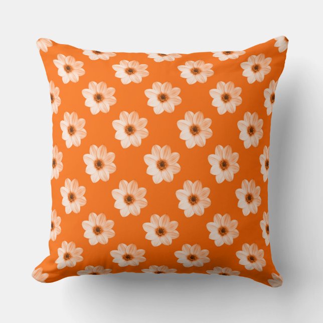 Dahlia Pattern - Orange Cushion (Front)