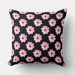 Dahlia Pattern - Pink on Black Cushion