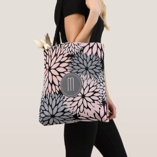 Dahlia Pink Floral Monogram Tote Bag