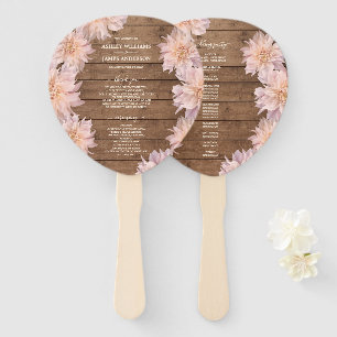 Dahlia Pink Floral Rustic Wood Wedding Program  Hand Fan