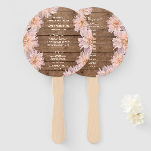 Dahlia Pink Floral Rustic Wood Wedding Program Hand Fan