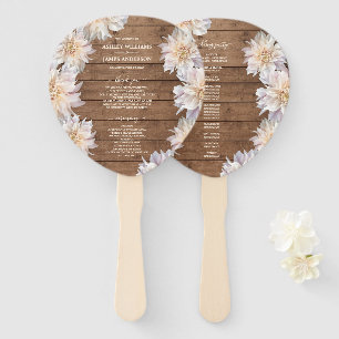 Dahlia Pink Floral Rustic Wood Wedding Program Hand Fan
