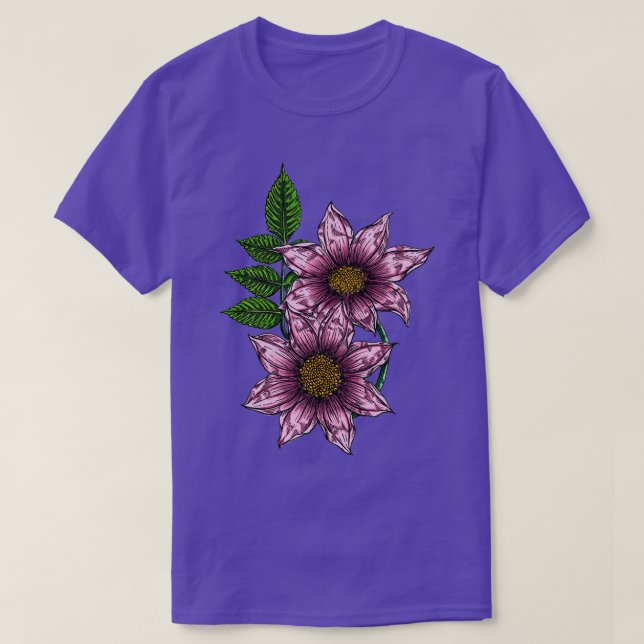 Dahlia Pink Flower Botanical Design Dahlia imperia T-Shirt (Design Front)
