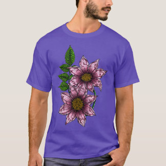 Dahlia Pink Flower Botanical Design Dahlia imperia T-Shirt