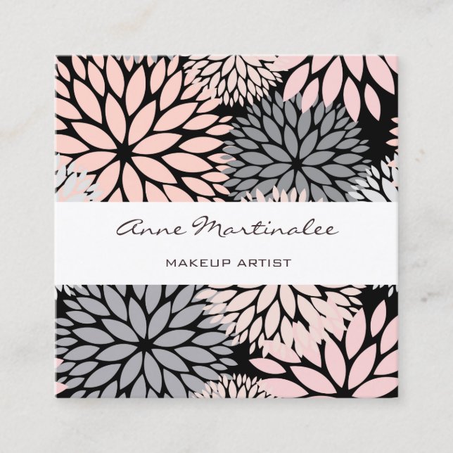 Dahlia Pink Grey Black Makeup Artist  Square Business Card (Front)