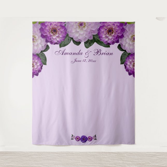 Dahlia Purple Lavender Floral Wedding Backdrop Tapestry (Front)