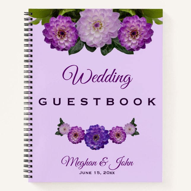 Dahlia Purple Lavender Floral Wedding Guest Book (Front)
