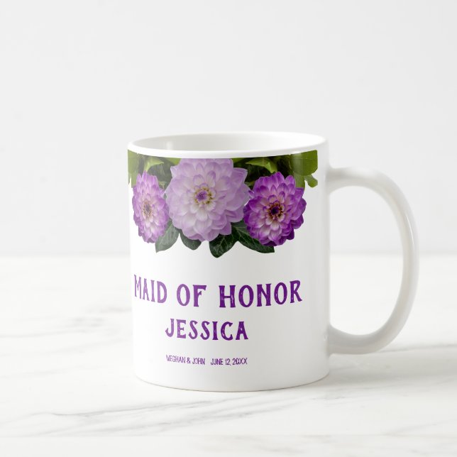 Dahlia Purple Lavender Lilac Floral Maid of Honour Coffee Mug (Right)