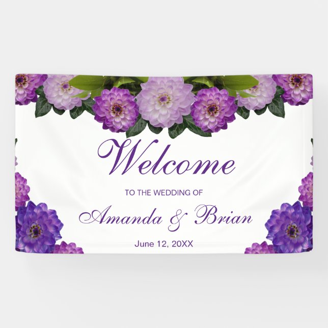 Dahlia Purple Lavender Lilac Floral Wedding Banner (Horizontal)