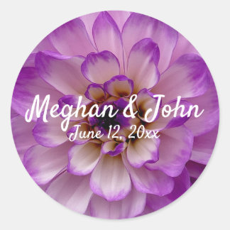 Dahlia Purple Lavender Lilac Floral Wedding Classic Round Sticker