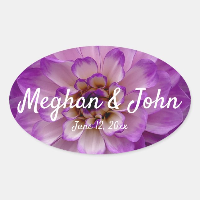 Dahlia Purple Lavender Lilac Floral Wedding Oval Sticker (Front)