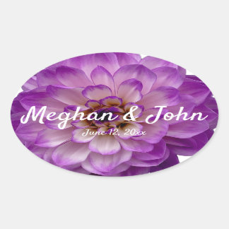 Dahlia Purple Lavender Lilac Floral Wedding Oval Sticker