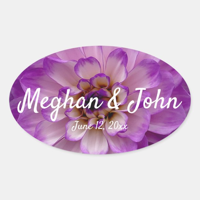 Dahlia Purple Lavender Lilac Floral Wedding Oval Sticker (Front)