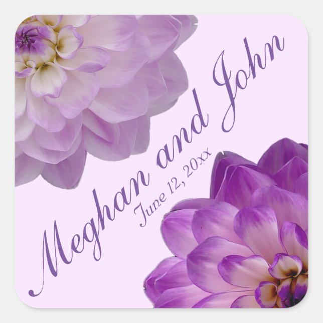 Dahlia Purple Lavender Lilac Floral Wedding Square Sticker (Front)