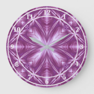 Dahlia Purple Milky White Clouds Abstract Pattern Large Clock