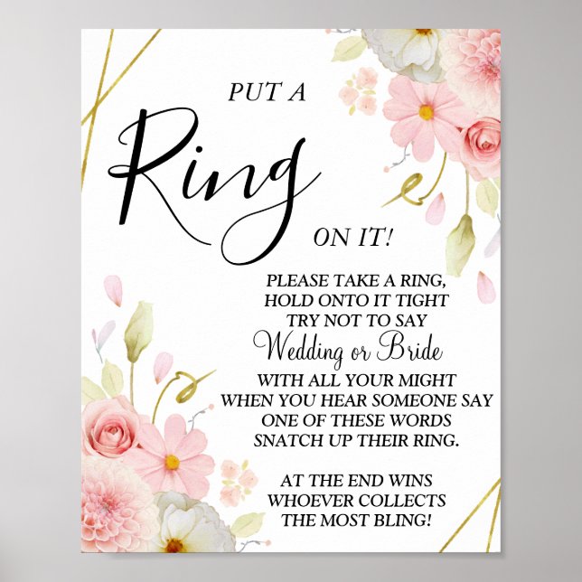 Dahlia & Roses Put a Ring bridal shower game sign (Front)