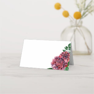 Dahlia seating card. Burgundy wedding floral Place Card
