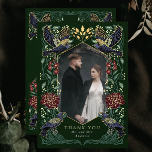 Dahlia Snapdragon Enchanted Gothic Raven Wedding Thank You Card