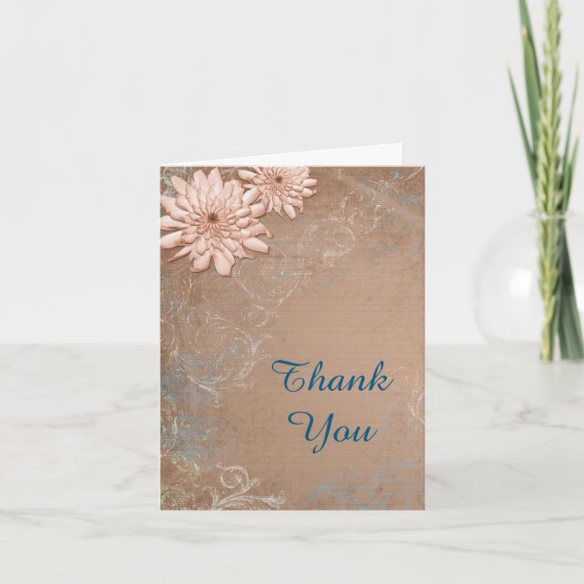 Dahlia Swirl Border Tan and Blue Thank You (Front)