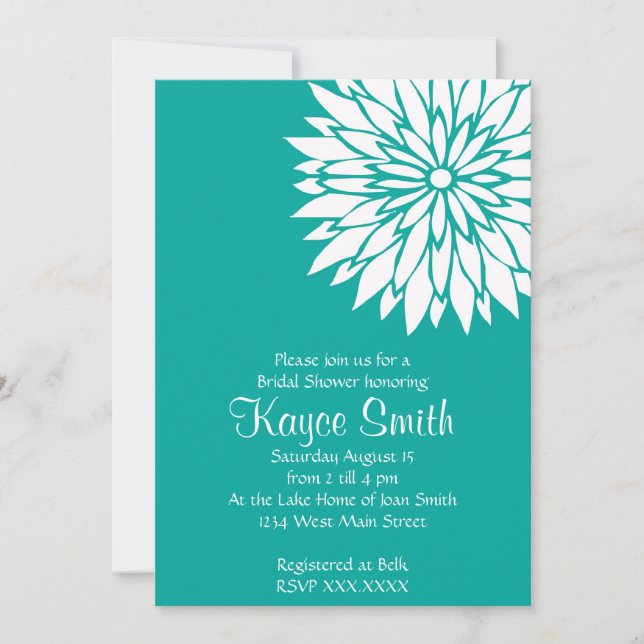 Dahlia Teal Flower Invitation (Front)