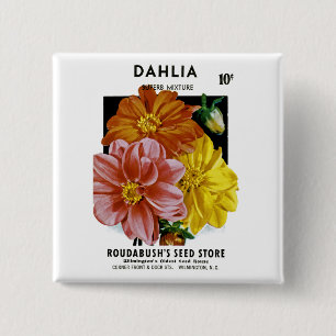 Dahlia Vintage Seed Packet 15 Cm Square Badge