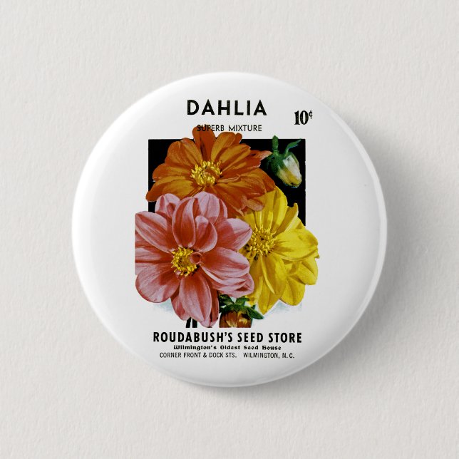Dahlia Vintage Seed Packet 6 Cm Round Badge (Front)