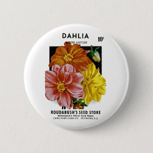 Dahlia Vintage Seed Packet 6 Cm Round Badge
