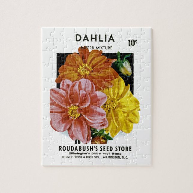 Dahlia Vintage Seed Packet Jigsaw Puzzle (Vertical)