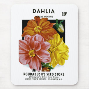 Dahlia Vintage Seed Packet Mouse Mat