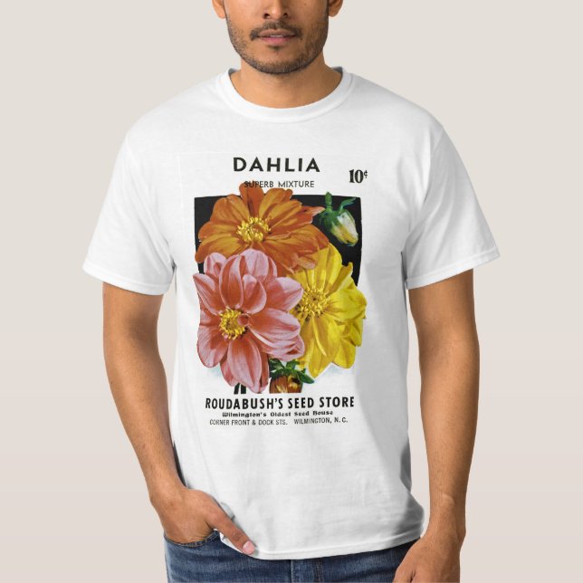 Dahlia Vintage Seed Packet T-Shirt (Front)