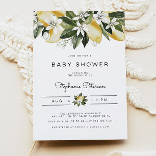 Dahlia - Watercolor Citrus Lemon White Floral Invitation