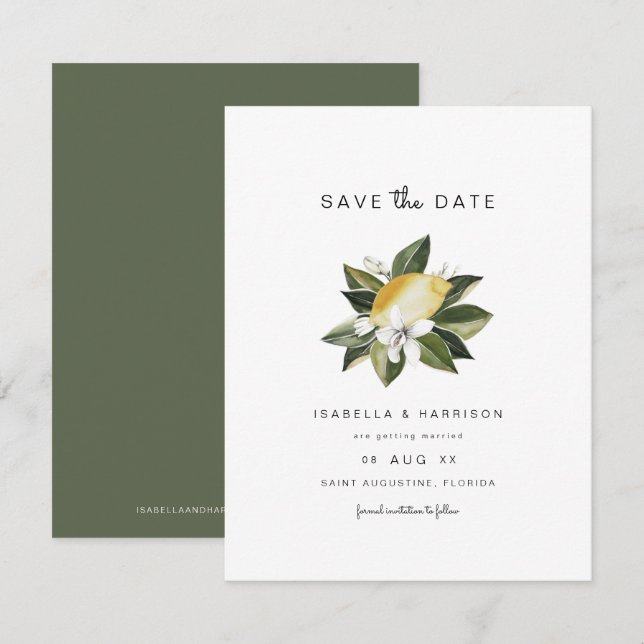 Dahlia - Watercolor Lemon Citrus White Floral Invitation (Front/Back)