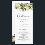 DAHLIA Watercolor Lemon Floral Lon Wedding Program Menu<br><div class="desc">This wedding program features watercolor lemons and florals paired with a handwritten script font. Use this template to edit the fonts, font colour, and background colour to match your event needs.Edit *most* of the wording to fit your event needs. Pair with anything in the DAHLIA Collection for a cohesive look....</div>