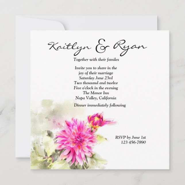 Dahlia Watercolor Wedding Invitation (Front)