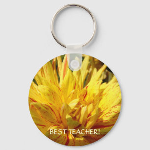 Dahlia Yellow Keychain BEST TEACHER! Key Chain