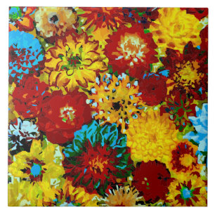 Dahlias Abstract Fine Flower Floral Picture Tile