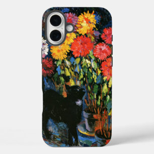 Dahlias and Black Cat, fine art painting iPhone 16 Plus Case