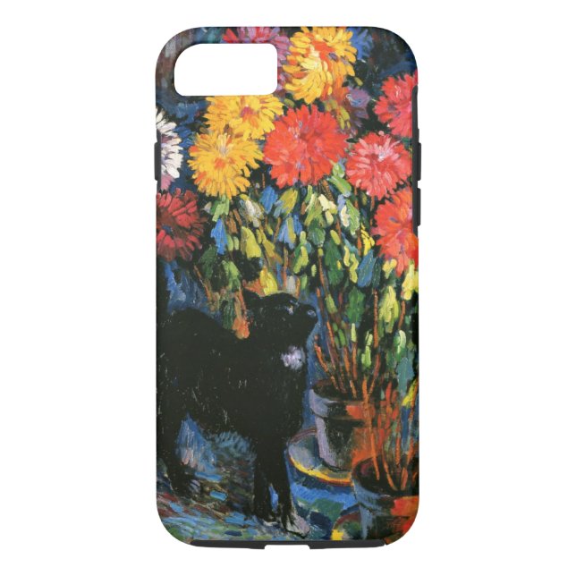 Dahlias and Black Cat, fine art painting Case-Mate iPhone Case (Back)