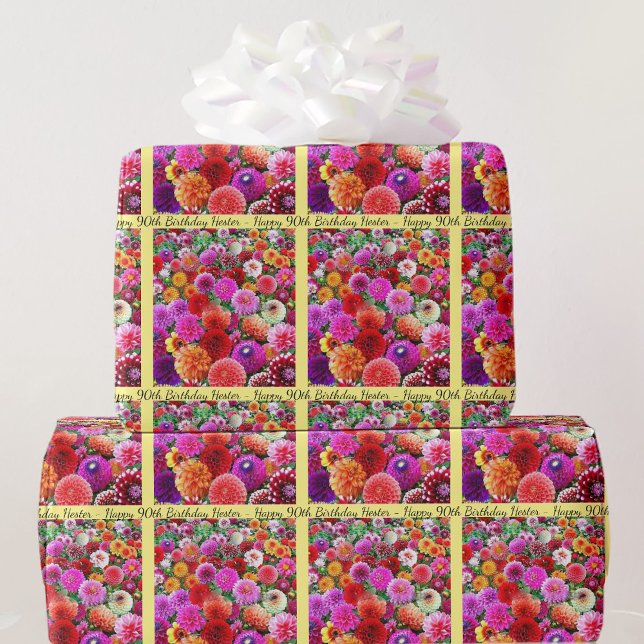 Dahlias Birthday Add Name & Age Summer Wrapping Paper (Creator Uploaded)