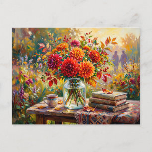 Dahlias Book Coffee Garden Postcard